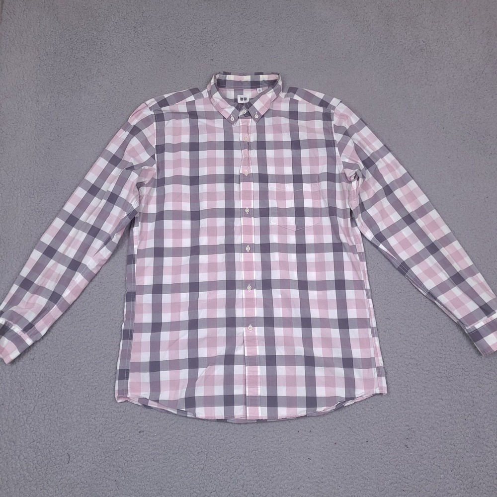 UNIQLO Shirt Mens Large Button‎ Down Plaid Long Sleeve Cotton Casual